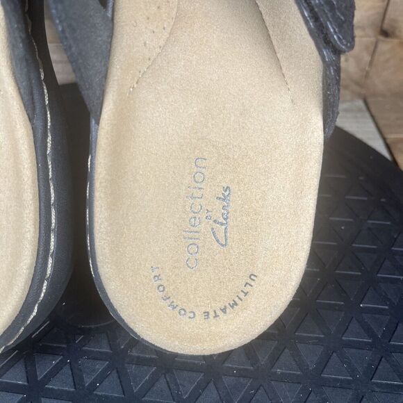 Clarks Women's Size 8 Laurieann Gema Black Leather Open Toe Floral Sandals - Picture 6 of 10